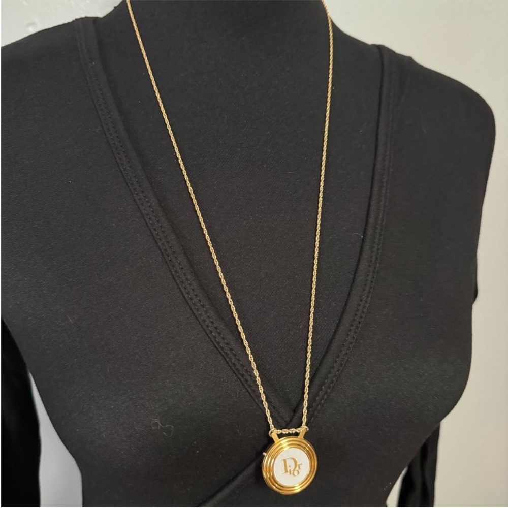 Authentic Christian Dior Gold Tone Necklace with Logo Pendant Watch EUC - Picture 4 of 7